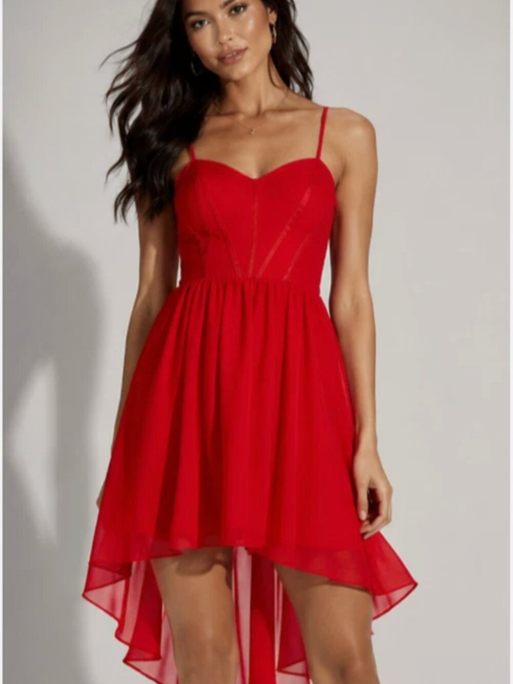 bebe Red Chiffon High Low Corset Dress Women’s Size 10 Y2K Cocktail Party‎ Y2K